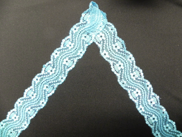 turquoise rekbaar strokenkant 6 cm